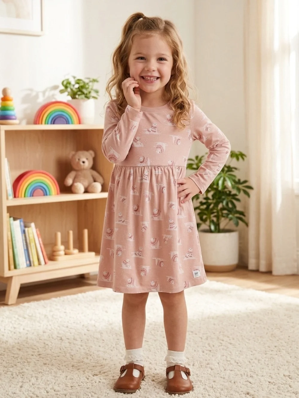 Old Navy Light Pink Kids Dress with Fun Print